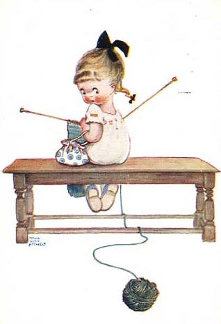 young girl knitting